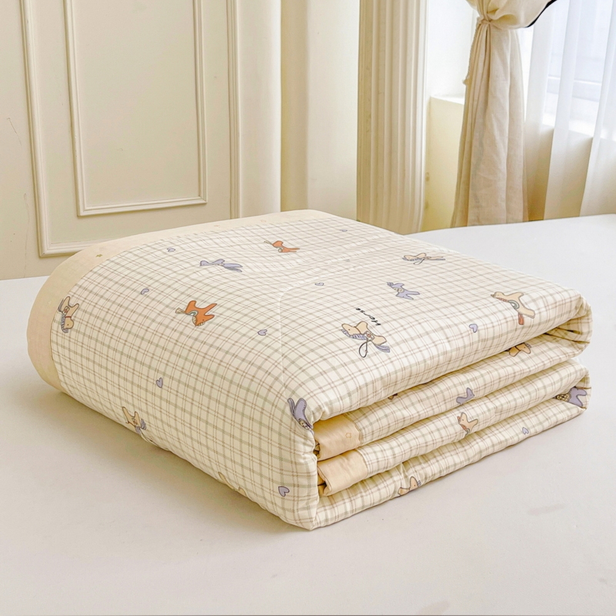 91家纺网 家纺一手货源 找家纺 格子铺 2026新款全棉纯棉印花棉花夏被夏凉被空调被 马到成功