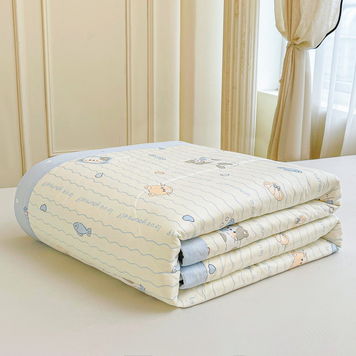 91家纺网 家纺一手货源 找家纺 格子铺 2026新款全棉纯棉印花棉花夏被夏凉被空调被 猫咪宝贝