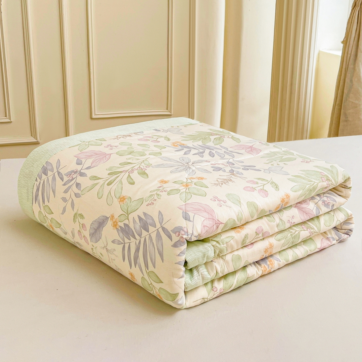 91家纺网 家纺一手货源 找家纺 格子铺 2026新款全棉纯棉印花棉花夏被夏凉被空调被 青岚叶语紫