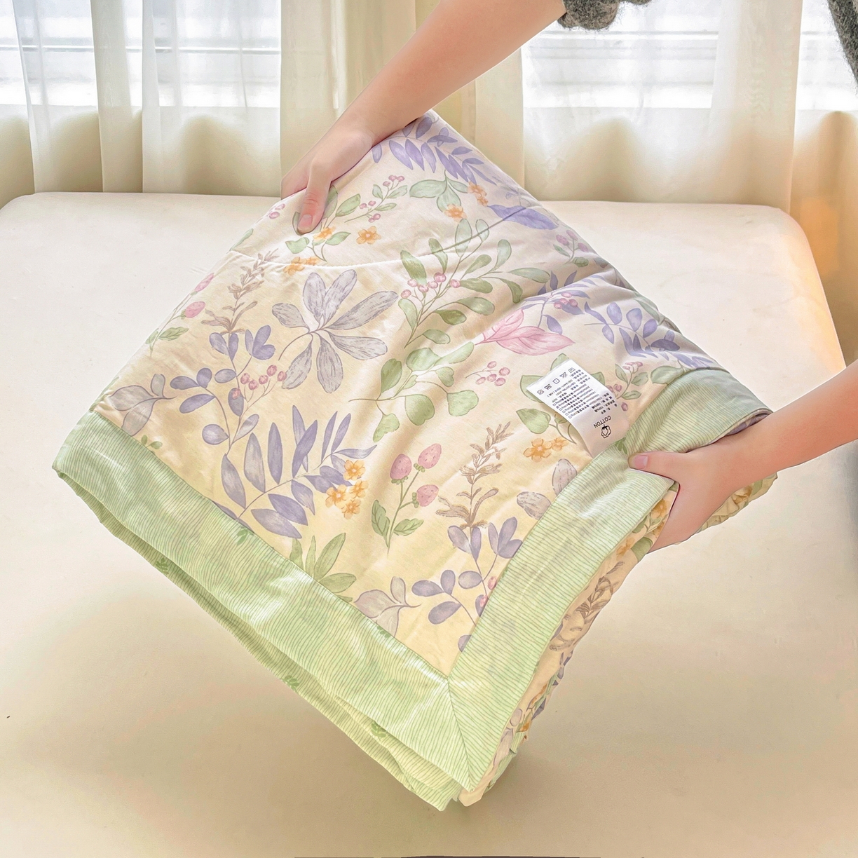 91家纺网 家纺一手货源 找家纺 格子铺 2026新款全棉纯棉印花棉花夏被夏凉被空调被 青岚叶语紫