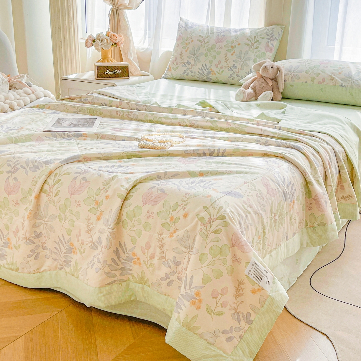 91家纺网 家纺一手货源 找家纺 格子铺 2026新款全棉纯棉印花棉花夏被夏凉被空调被 青岚叶语紫