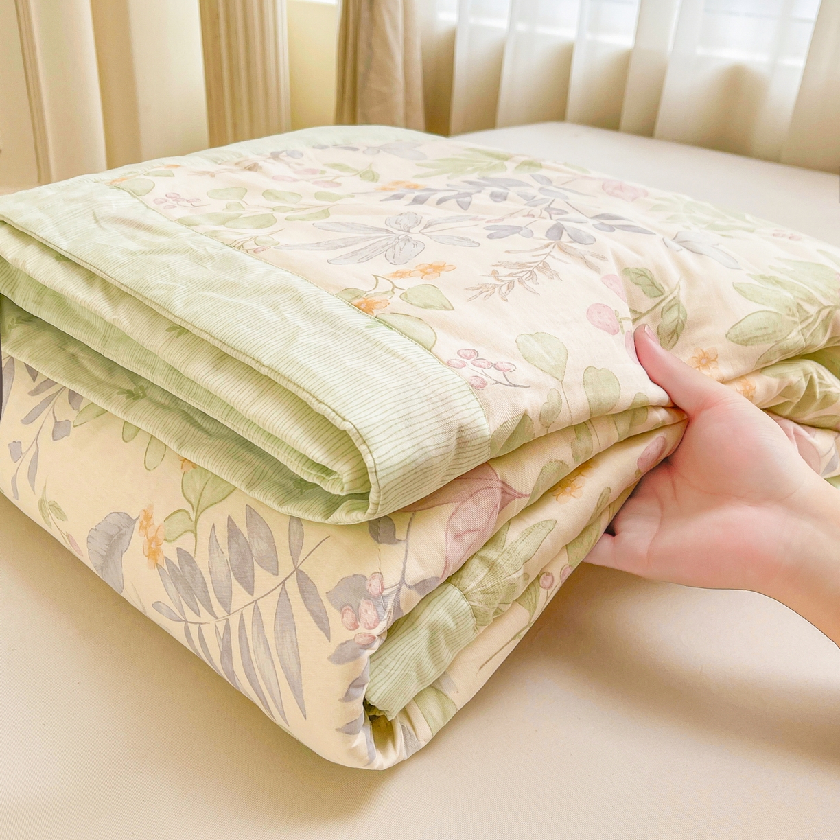 91家纺网 家纺一手货源 找家纺 格子铺 2026新款全棉纯棉印花棉花夏被夏凉被空调被 青岚叶语紫