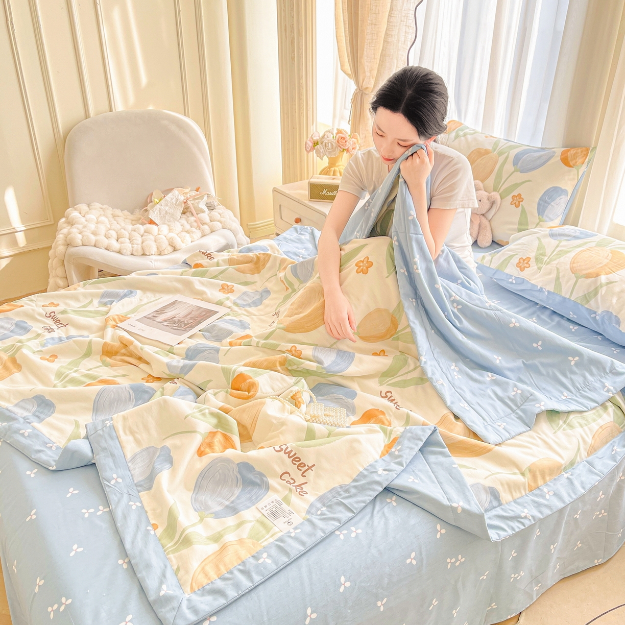 91家纺网 家纺一手货源 找家纺 格子铺 2026新款全棉纯棉印花棉花夏被夏凉被空调被 秋月私语