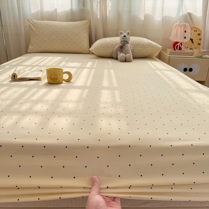 91家纺网 家纺一手货源 找家纺 仟网汇 2026新款A类古法水洗棉云感纱单床笠床笠单件 小波点