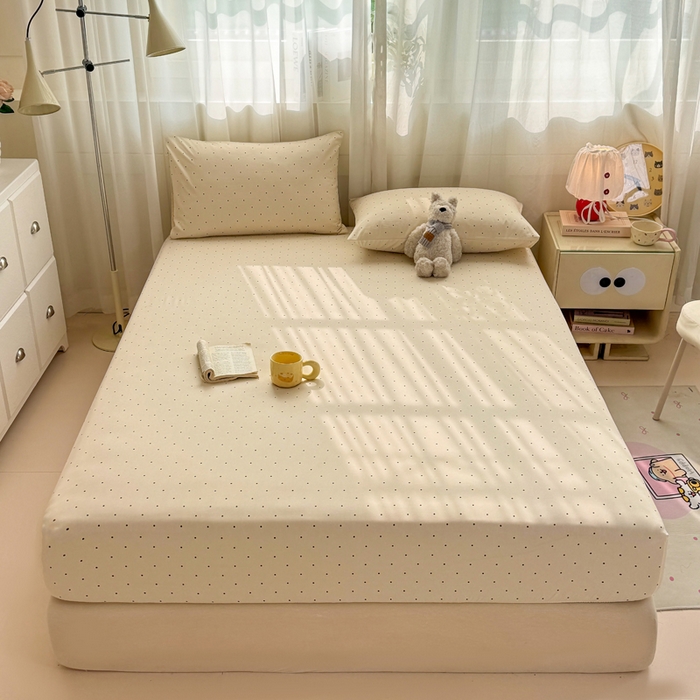 91家纺网 家纺一手货源 找家纺 仟网汇 2026新款A类古法水洗棉云感纱单床笠床笠单件 小波点