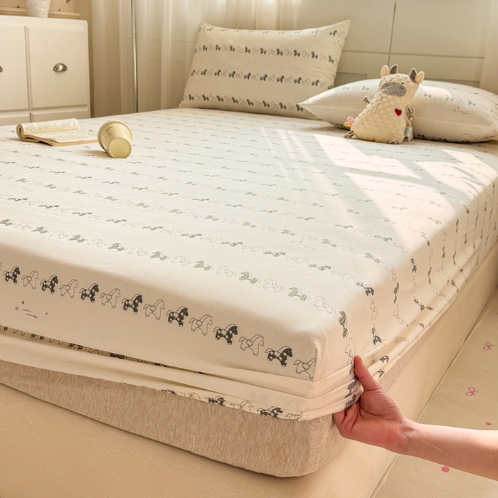 91家纺网 家纺一手货源 找家纺 仟网汇 2026新款A类古法水洗棉云感纱单床笠床笠单件 小木马