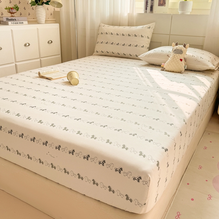 91家纺网 家纺一手货源 找家纺 仟网汇 2026新款A类古法水洗棉云感纱单床笠床笠单件 小木马