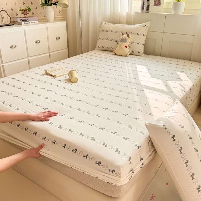 91家纺网 家纺一手货源 找家纺 仟网汇 2026新款A类古法水洗棉云感纱单床笠床笠单件 小木马