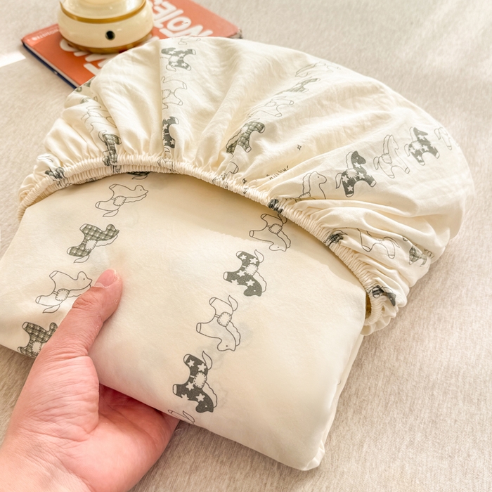 91家纺网 家纺一手货源 找家纺 仟网汇 2026新款A类古法水洗棉云感纱单床笠床笠单件 小木马