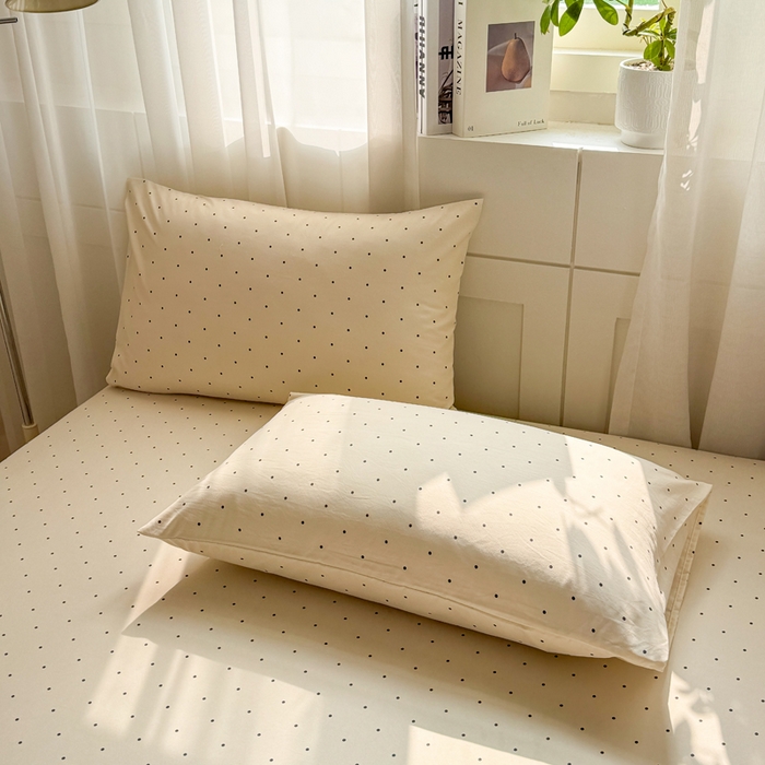 91家纺网 家纺一手货源 找家纺 仟网汇 2026新款A类古法水洗棉云感纱单床笠床笠单件 小波点