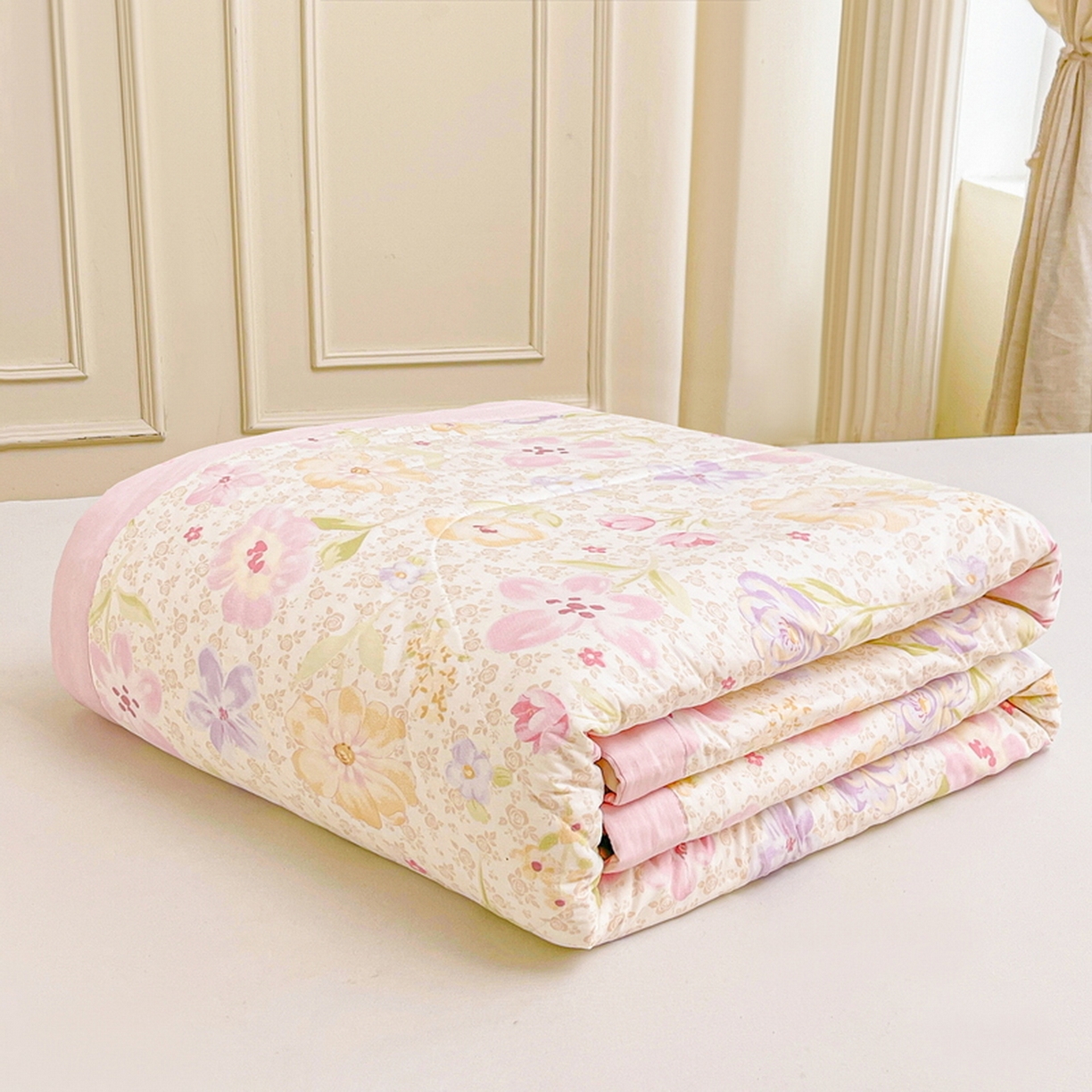 91家纺网 家纺一手货源 找家纺 格子铺 2026新款全棉纯棉印花棉花夏被夏凉被空调被 甜心花朵