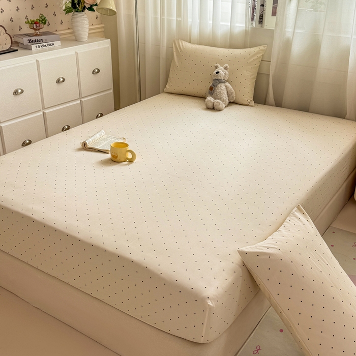 91家纺网 家纺一手货源 找家纺 仟网汇 2026新款A类古法水洗棉云感纱单床笠床笠单件 小波点