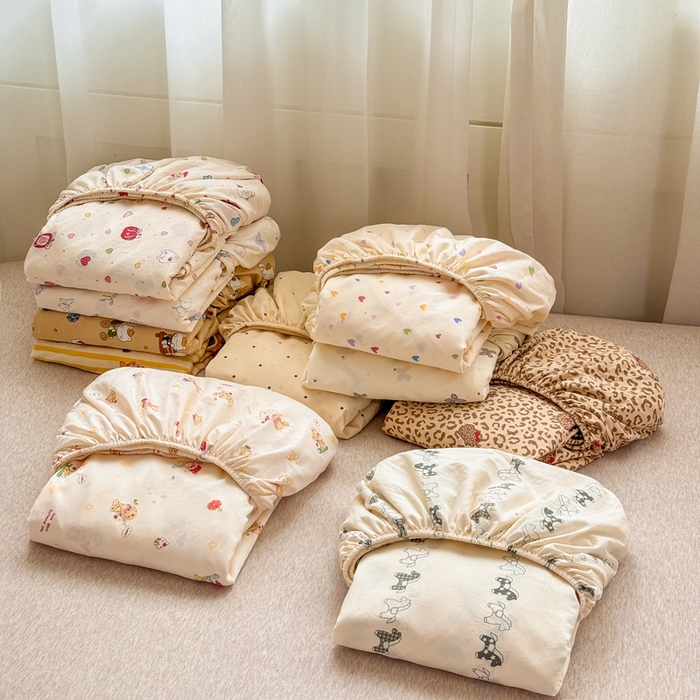 91家纺网 家纺一手货源 找家纺 仟网汇 2026新款A类古法水洗棉云感纱单床笠床笠单件 组合图（仅供展示不可下单）