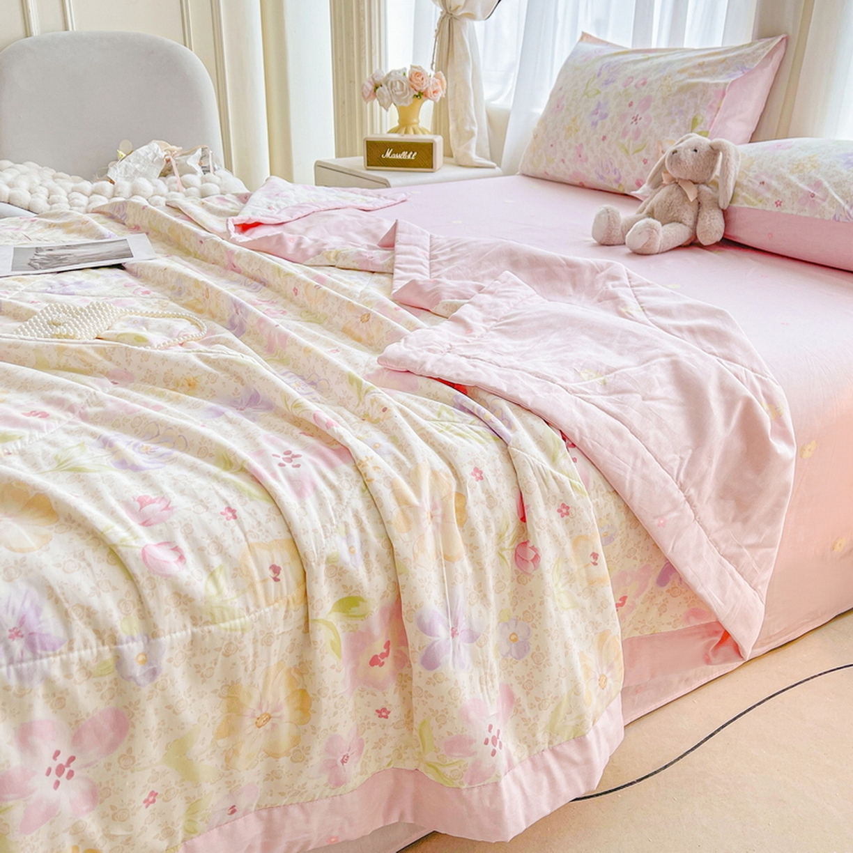 91家纺网 家纺一手货源 找家纺 格子铺 2026新款全棉纯棉印花棉花夏被夏凉被空调被 甜心花朵