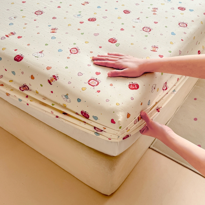 91家纺网 家纺一手货源 找家纺 仟网汇 2026新款A类古法水洗棉云感纱单床笠床笠单件 快乐时光