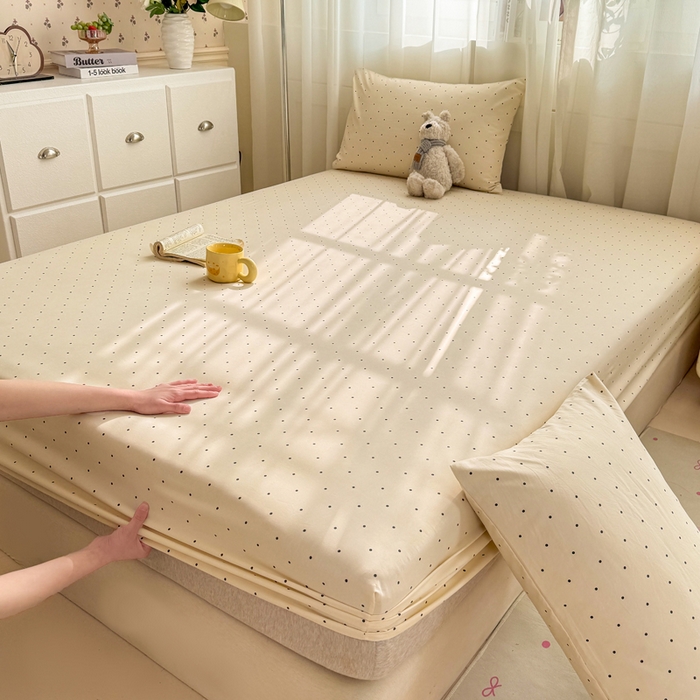 91家纺网 家纺一手货源 找家纺 仟网汇 2026新款A类古法水洗棉云感纱单床笠床笠单件 小波点