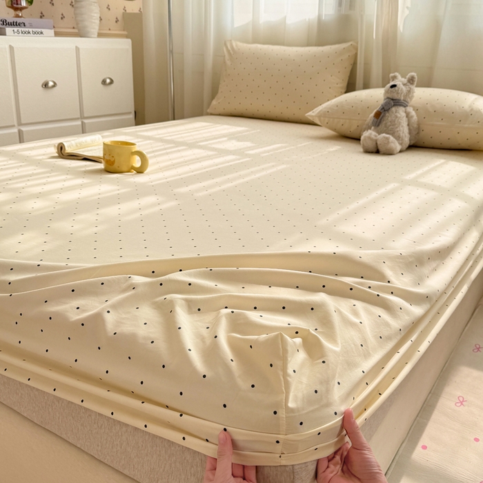 91家纺网 家纺一手货源 找家纺 仟网汇 2026新款A类古法水洗棉云感纱单床笠床笠单件 小波点