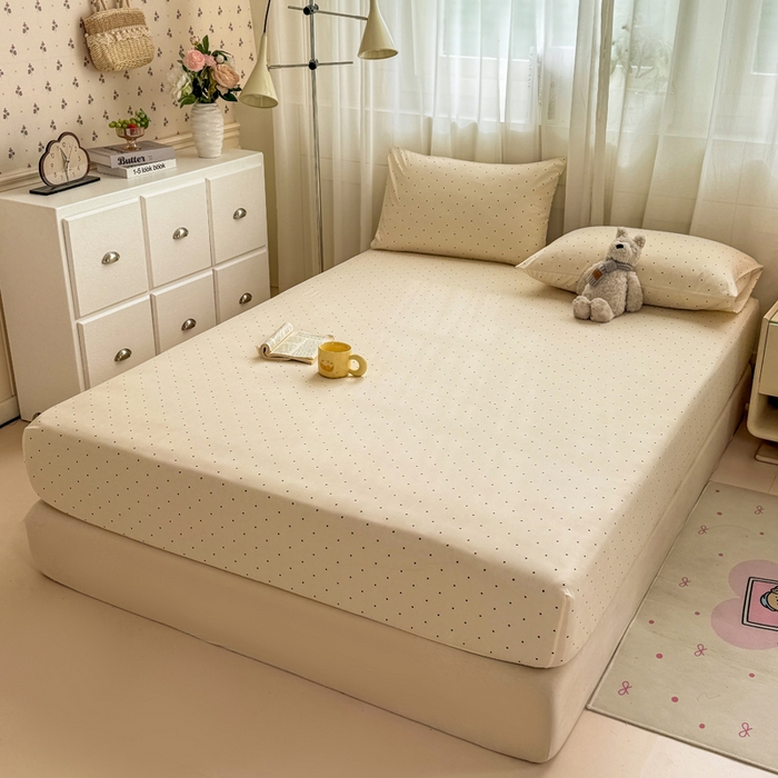 91家纺网 家纺一手货源 找家纺 仟网汇 2026新款A类古法水洗棉云感纱单床笠床笠单件 小波点