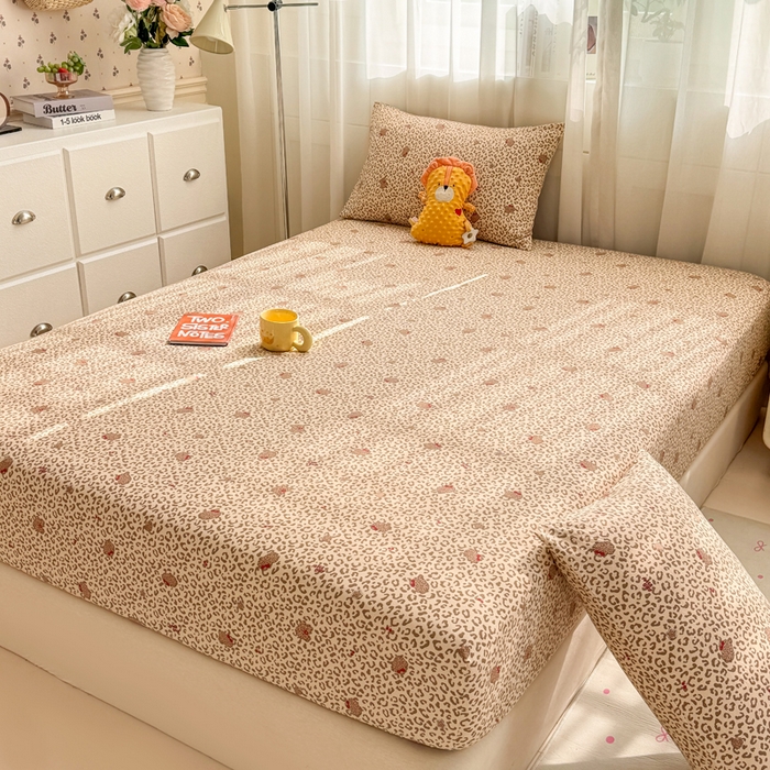 91家纺网 家纺一手货源 找家纺 仟网汇 2026新款A类古法水洗棉云感纱单床笠床笠单件 豹纹瞄咖