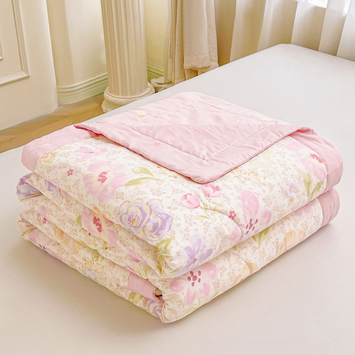 91家纺网 家纺一手货源 找家纺 格子铺 2026新款全棉纯棉印花棉花夏被夏凉被空调被 甜心花朵