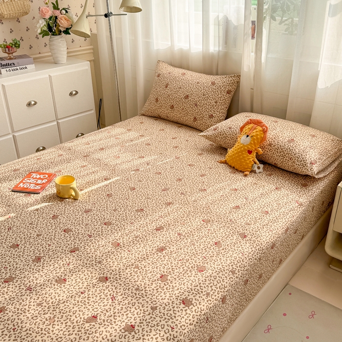 91家纺网 家纺一手货源 找家纺 仟网汇 2026新款A类古法水洗棉云感纱单床笠床笠单件 豹纹瞄咖