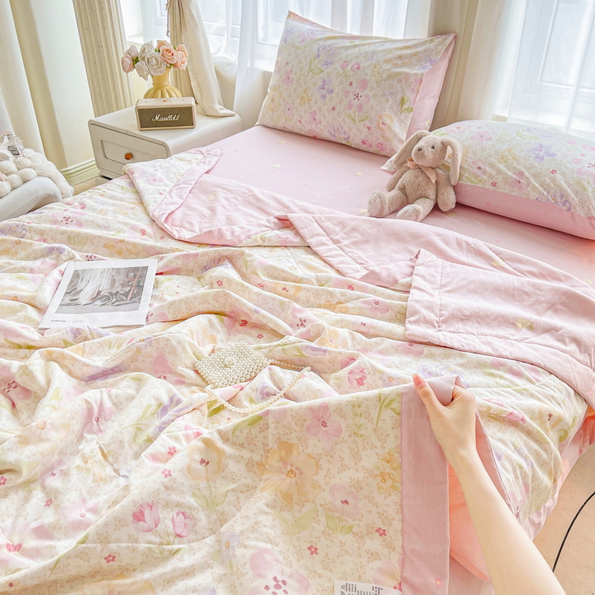 91家纺网 家纺一手货源 找家纺 格子铺 2026新款全棉纯棉印花棉花夏被夏凉被空调被 甜心花朵