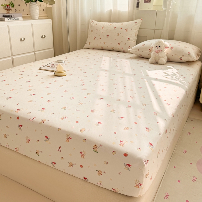 91家纺网 家纺一手货源 找家纺 仟网汇 2026新款A类古法水洗棉云感纱单床笠床笠单件 圣诞夜