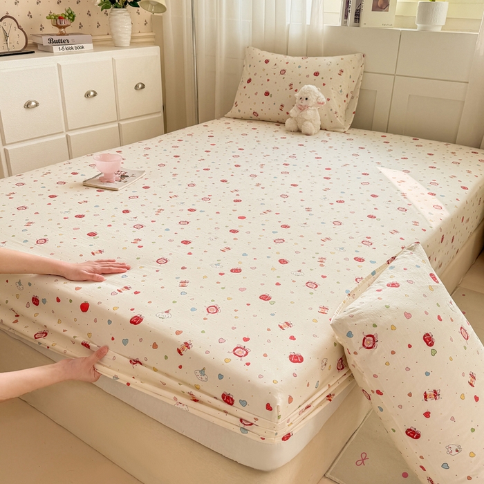 91家纺网 家纺一手货源 找家纺 仟网汇 2026新款A类古法水洗棉云感纱单床笠床笠单件 快乐时光