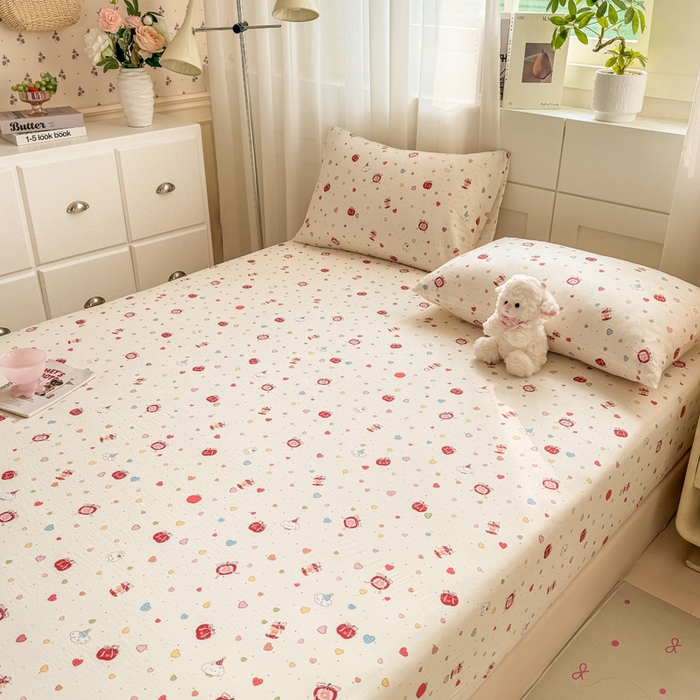 91家纺网 家纺一手货源 找家纺 仟网汇 2026新款A类古法水洗棉云感纱单床笠床笠单件 快乐时光