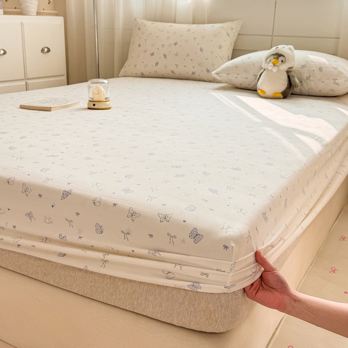 91家纺网 家纺一手货源 找家纺 仟网汇 2026新款A类古法水洗棉云感纱单床笠床笠单件 逐梦