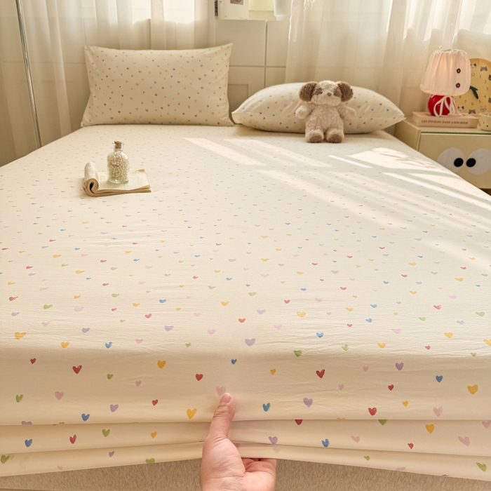 91家纺网 家纺一手货源 找家纺 仟网汇 2026新款A类古法水洗棉云感纱单床笠床笠单件 五彩斑斓