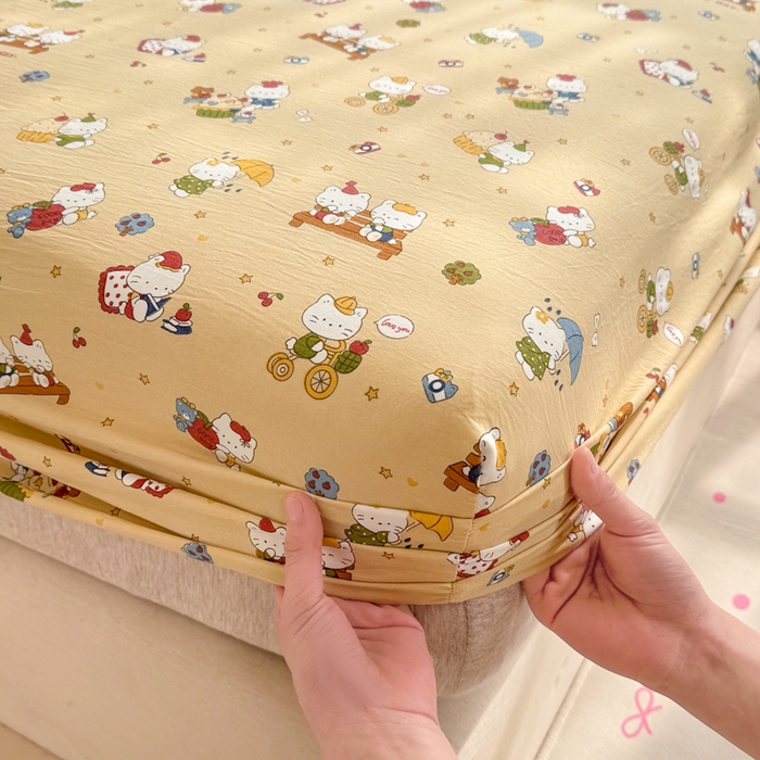 91家纺网 家纺一手货源 找家纺 仟网汇 2026新款A类古法水洗棉云感纱单床笠床笠单件 奶萌喵咖