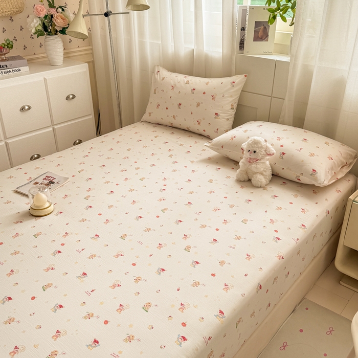 91家纺网 家纺一手货源 找家纺 仟网汇 2026新款A类古法水洗棉云感纱单床笠床笠单件 圣诞夜