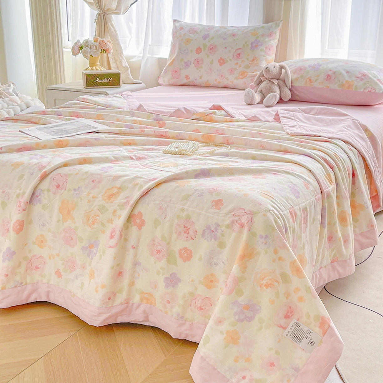 91家纺网 家纺一手货源 找家纺 格子铺 2026新款全棉纯棉印花棉花夏被夏凉被空调被 幸福花海