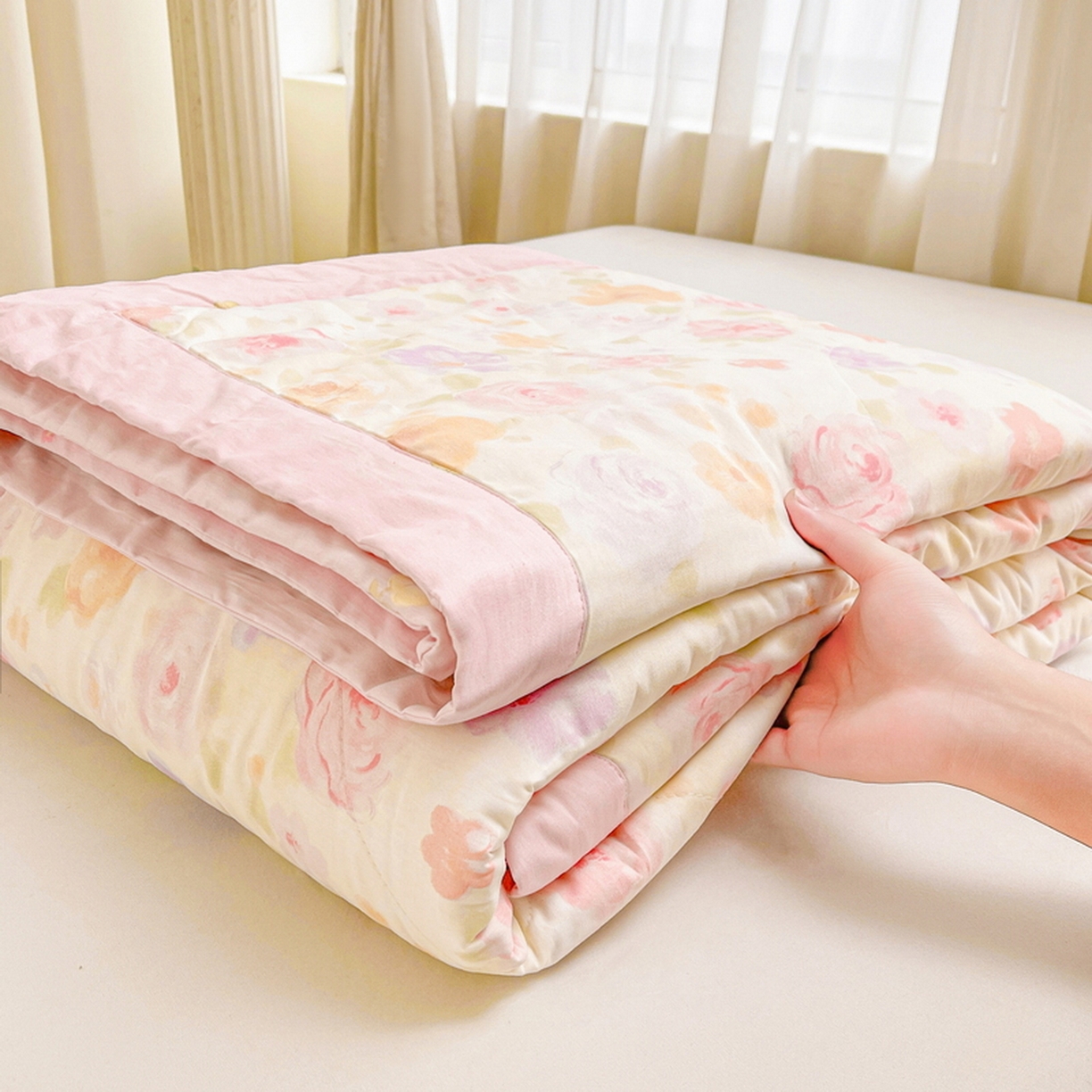 91家纺网 家纺一手货源 找家纺 格子铺 2026新款全棉纯棉印花棉花夏被夏凉被空调被 幸福花海