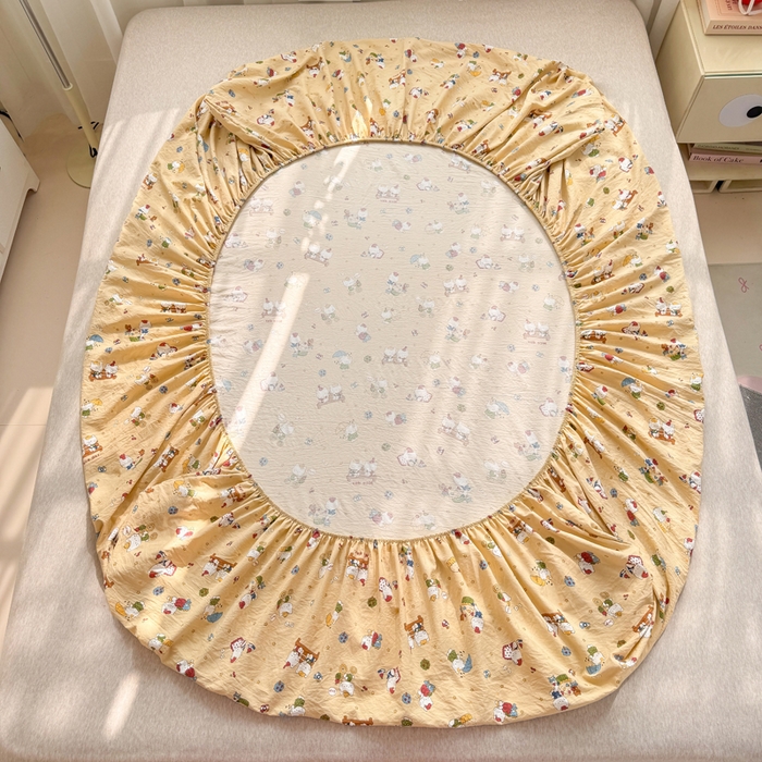 91家纺网 家纺一手货源 找家纺 仟网汇 2026新款A类古法水洗棉云感纱单床笠床笠单件 奶萌喵咖