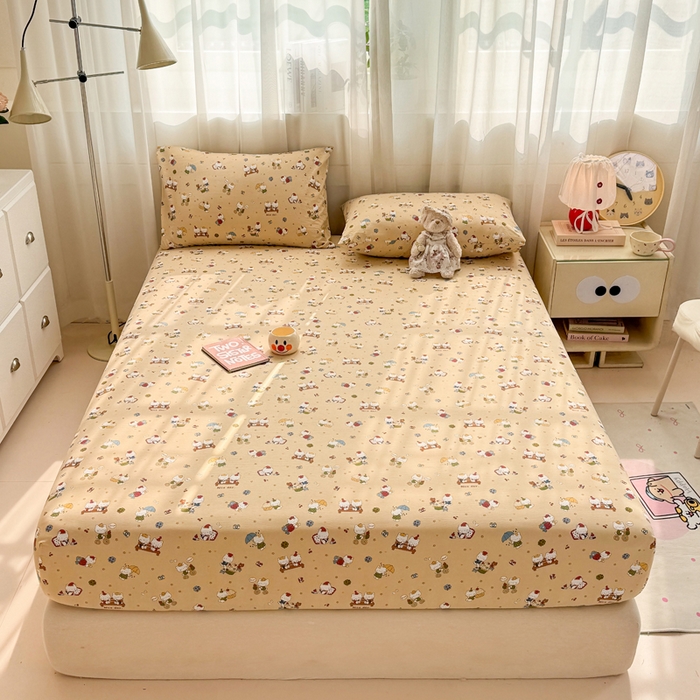 91家纺网 家纺一手货源 找家纺 仟网汇 2026新款A类古法水洗棉云感纱单床笠床笠单件 奶萌喵咖