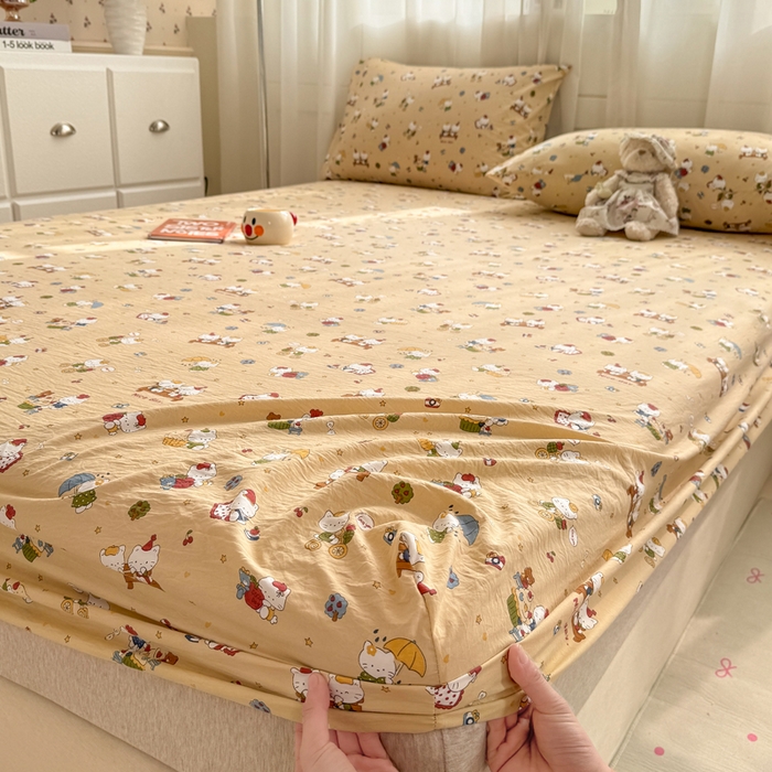 91家纺网 家纺一手货源 找家纺 仟网汇 2026新款A类古法水洗棉云感纱单床笠床笠单件 奶萌喵咖