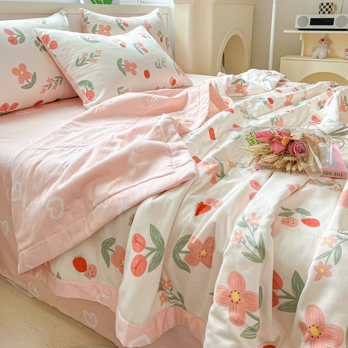 91家纺网 家纺一手货源 找家纺 格子铺 2026新款全棉纯棉印花棉花夏被夏凉被空调被 胭脂