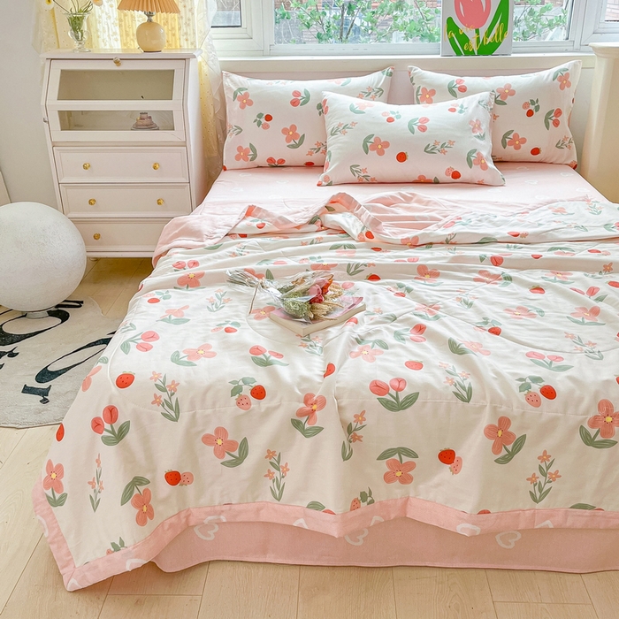 91家纺网 家纺一手货源 找家纺 格子铺 2026新款全棉纯棉印花棉花夏被夏凉被空调被 胭脂