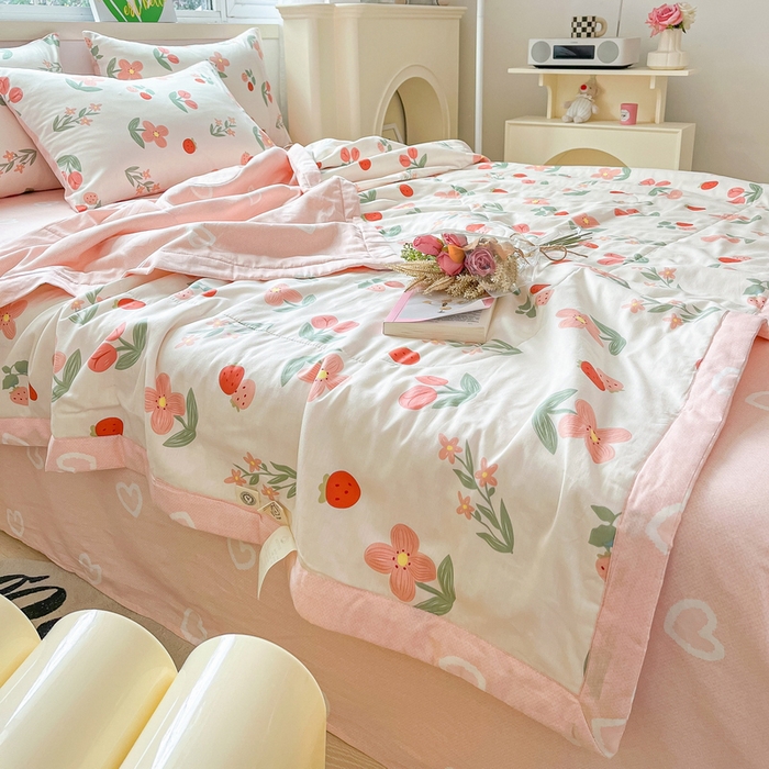 91家纺网 家纺一手货源 找家纺 格子铺 2026新款全棉纯棉印花棉花夏被夏凉被空调被 胭脂