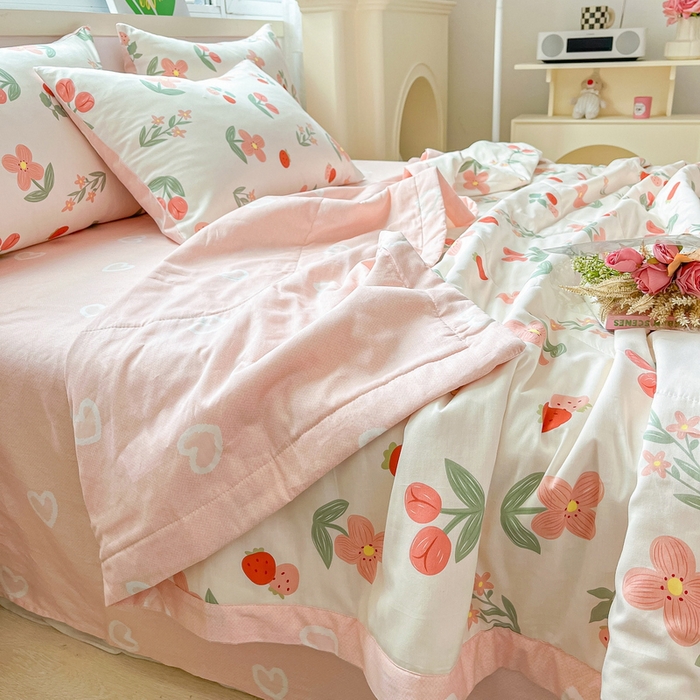 91家纺网 家纺一手货源 找家纺 格子铺 2026新款全棉纯棉印花棉花夏被夏凉被空调被 胭脂