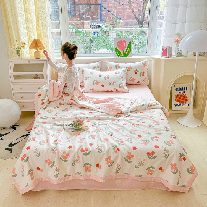 91家纺网 家纺一手货源 找家纺 格子铺 2026新款全棉纯棉印花棉花夏被夏凉被空调被 胭脂