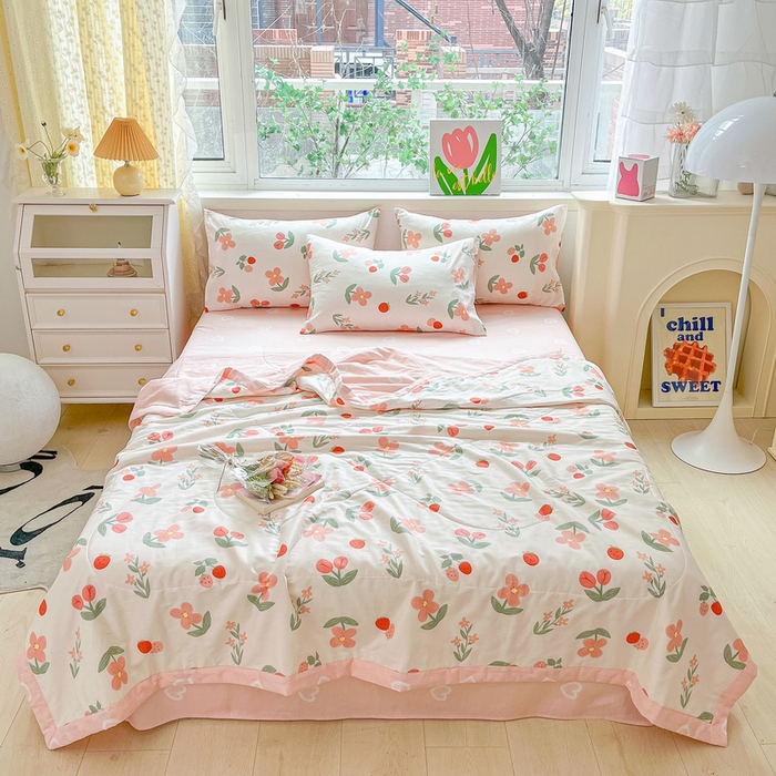 91家纺网 家纺一手货源 找家纺 格子铺 2026新款全棉纯棉印花棉花夏被夏凉被空调被 胭脂