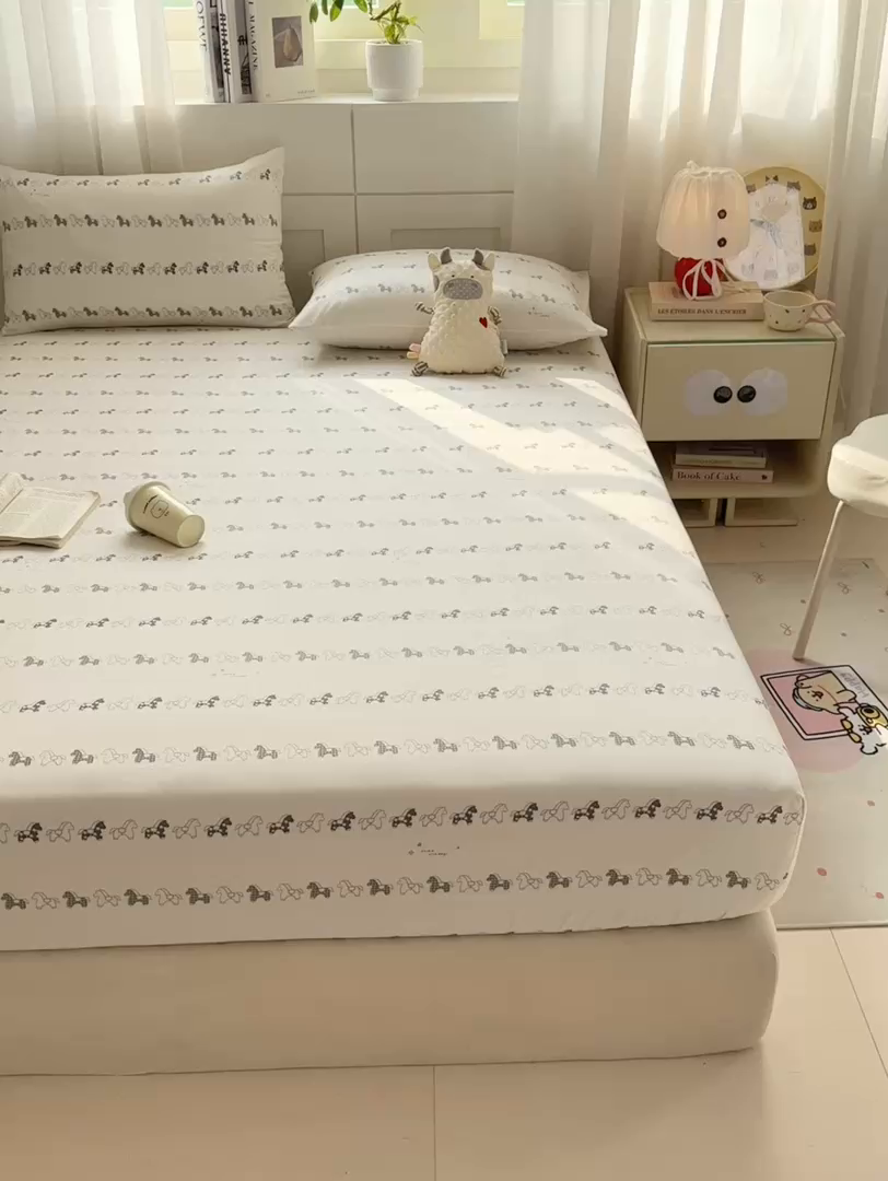 91家纺网 家纺一手货源 找家纺 仟网汇 2026新款A类古法水洗棉云感纱单床笠床笠单件 小木马