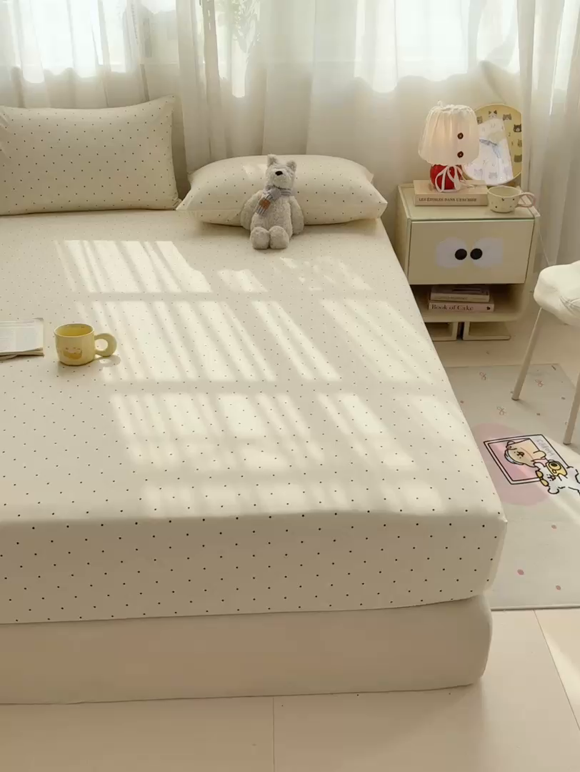 91家纺网 家纺一手货源 找家纺 仟网汇 2026新款A类古法水洗棉云感纱单床笠床笠单件 小波点