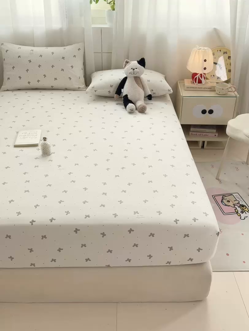 91家纺网 家纺一手货源 找家纺 仟网汇 2026新款A类古法水洗棉云感纱单床笠床笠单件 梦幻灰