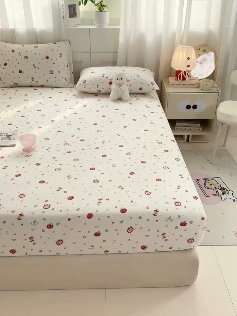 91家纺网 家纺一手货源 找家纺 仟网汇 2026新款A类古法水洗棉云感纱单床笠床笠单件 快乐时光