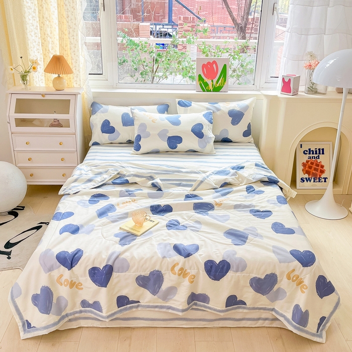 91家纺网 家纺一手货源 找家纺 格子铺 2026新款全棉纯棉印花棉花夏被夏凉被空调被 怦然心动