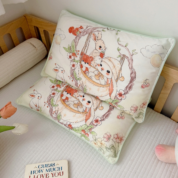 萌宝家纺 2026新款A类60S全棉纯棉儿童枕套大版宝宝枕头枕芯 摇篮兔子